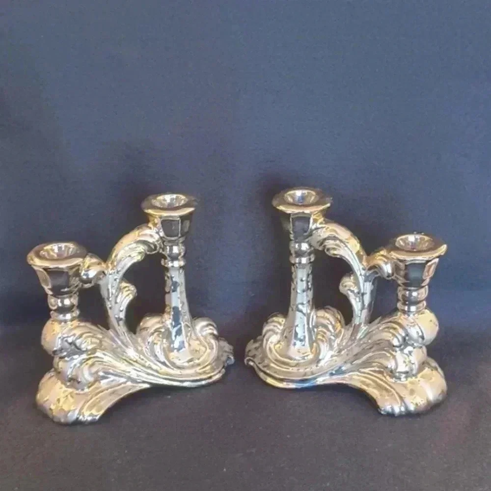 Pair of Eleanor China Silver Candlestick Holders - Picture 1 of 4